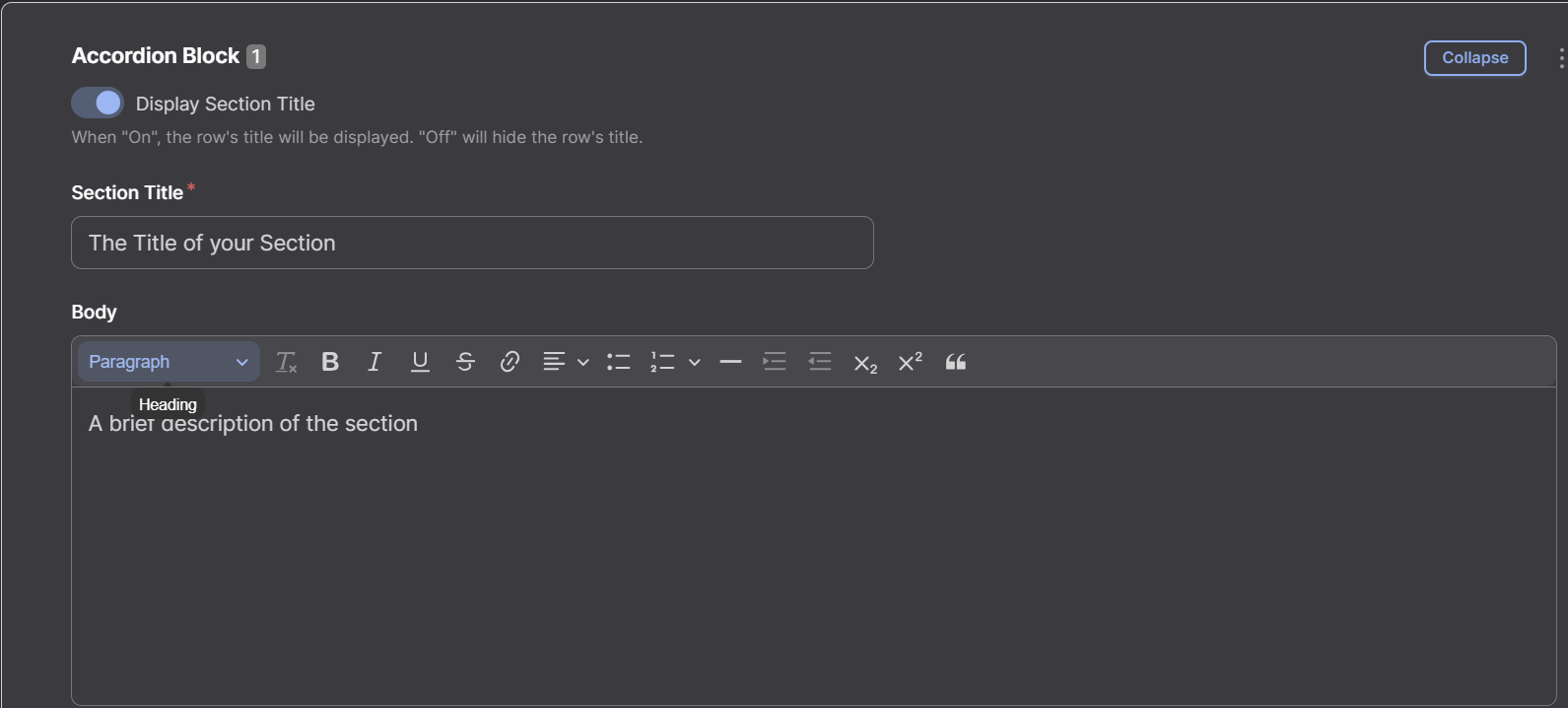 Top of Accordion Block Screenshot