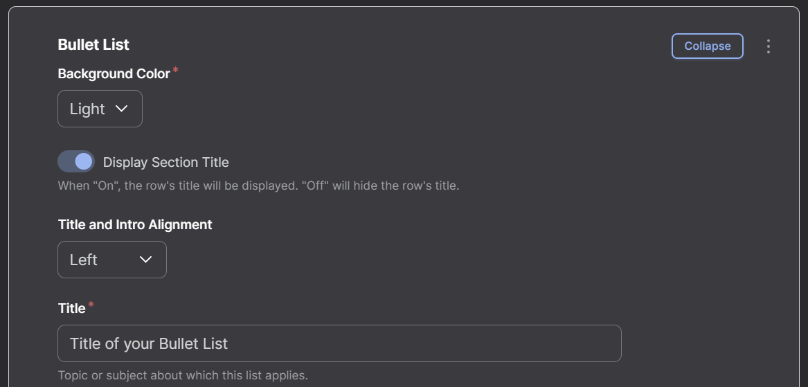 Configure Bullet List Color, Text Alignment and Title Screenshot
