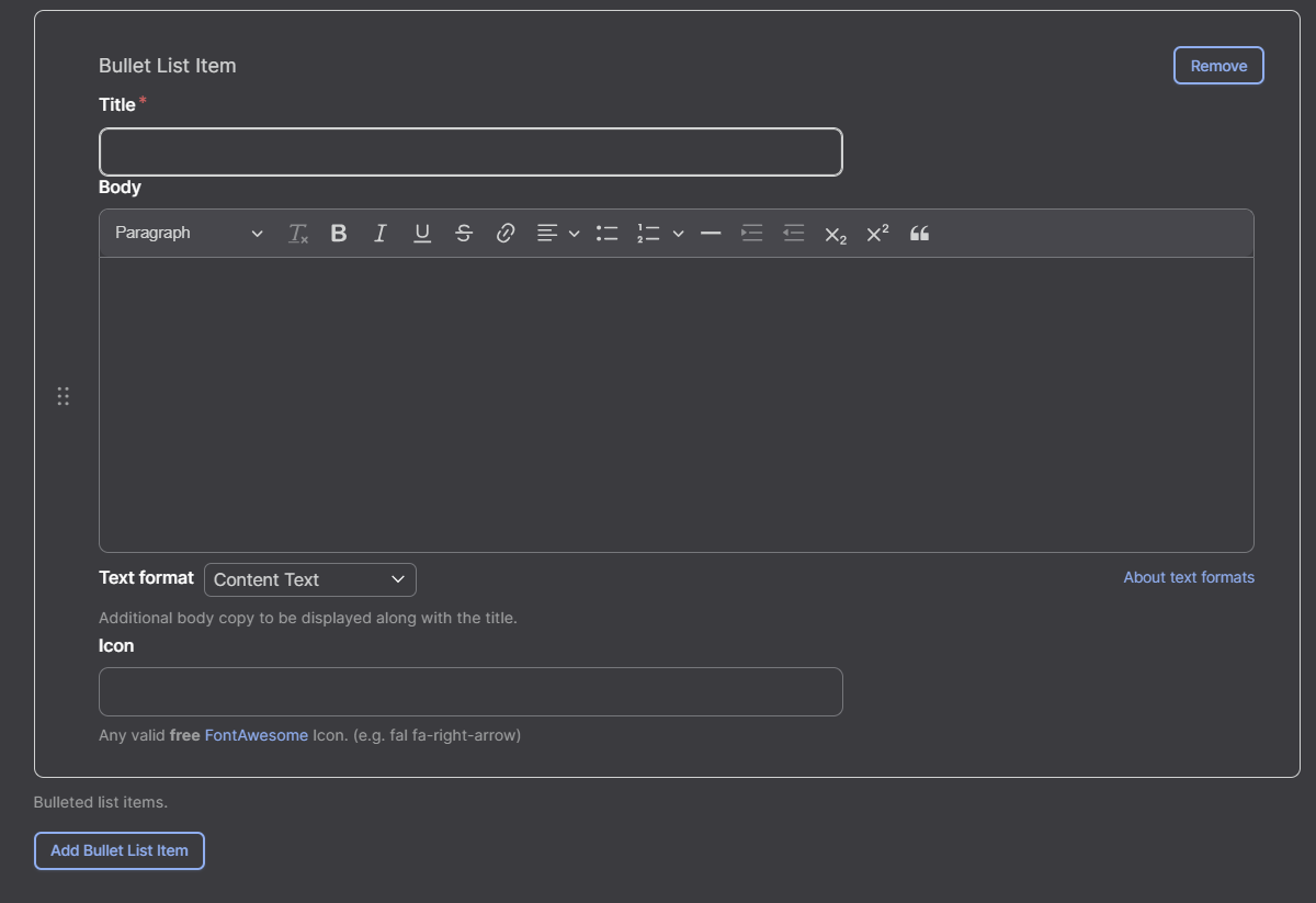 Remove and Add more Bullet List Entries Screenshot