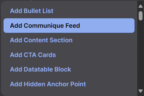 Add Communique Feed Option Block