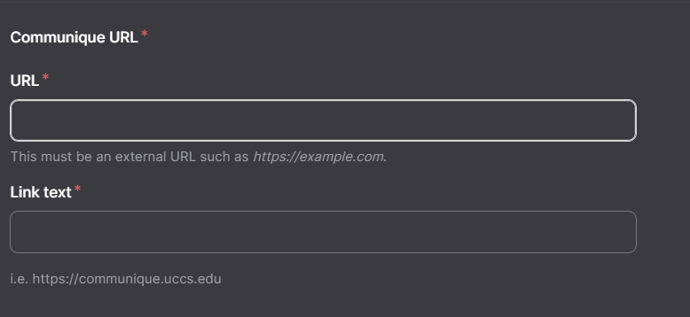 Communique URL Insert Box Screenshot 