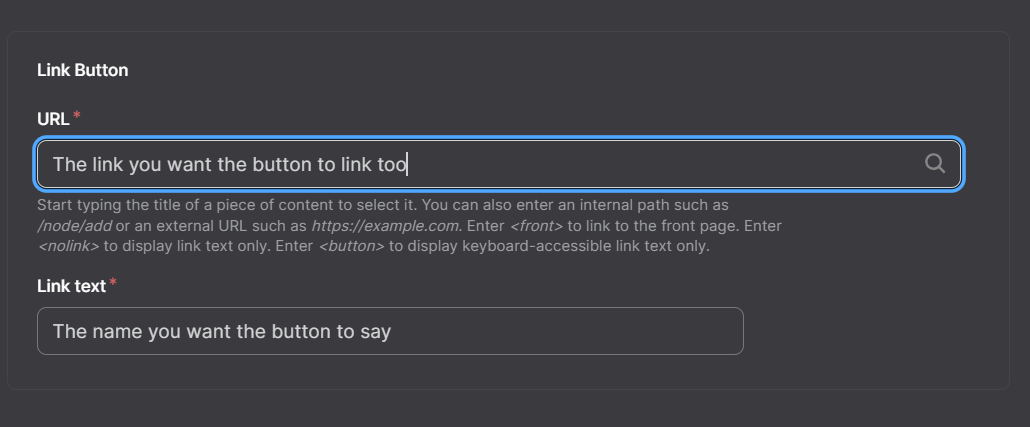 Hero Image CTA Button Options Screenshot