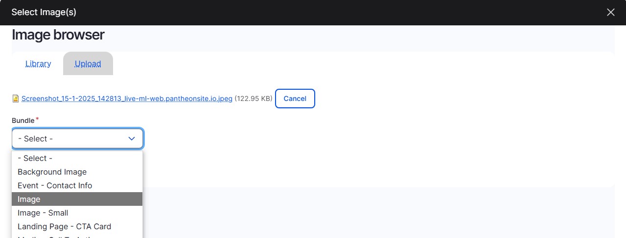Select Image(s) Image Browser with the Bundle Dropdown selected with Image highlighted