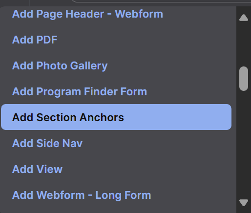 Screenshot of Add Section Anchor Option