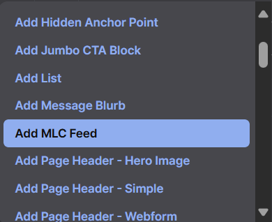 Screenshot of Add MLC Feed Option