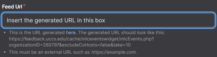 Screenshot of Feed URL Box Option