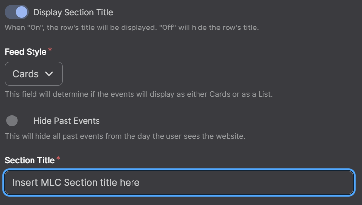Screenshot of Top of MLC Feed Block Options