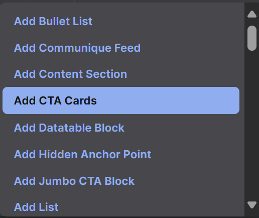 Screenshot of Add CTA Cards option