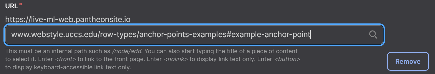 Screenshot of Example Section Anchor URL