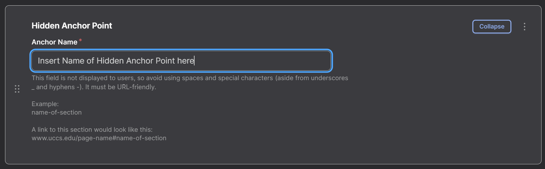 Screenshot of Hidden Anchor Point Name Option