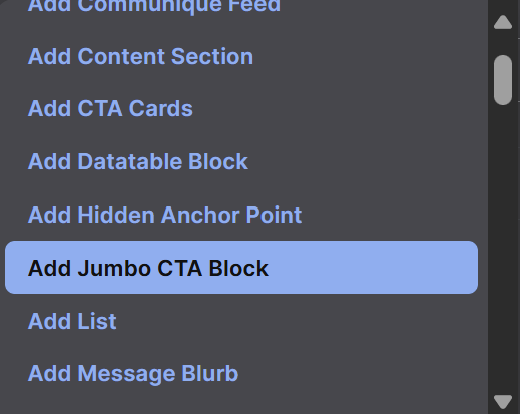 Screenshot of Add Jumbo CTA Block Option