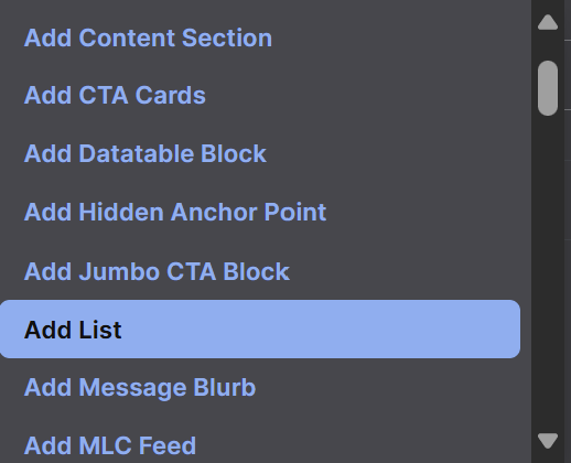 Screenshot of Add List Option