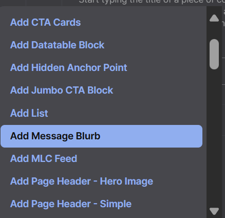 Screenshot of Add Message Blurb Option