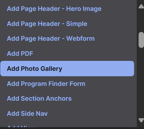 Screenshot of Add Photo Gallery Option