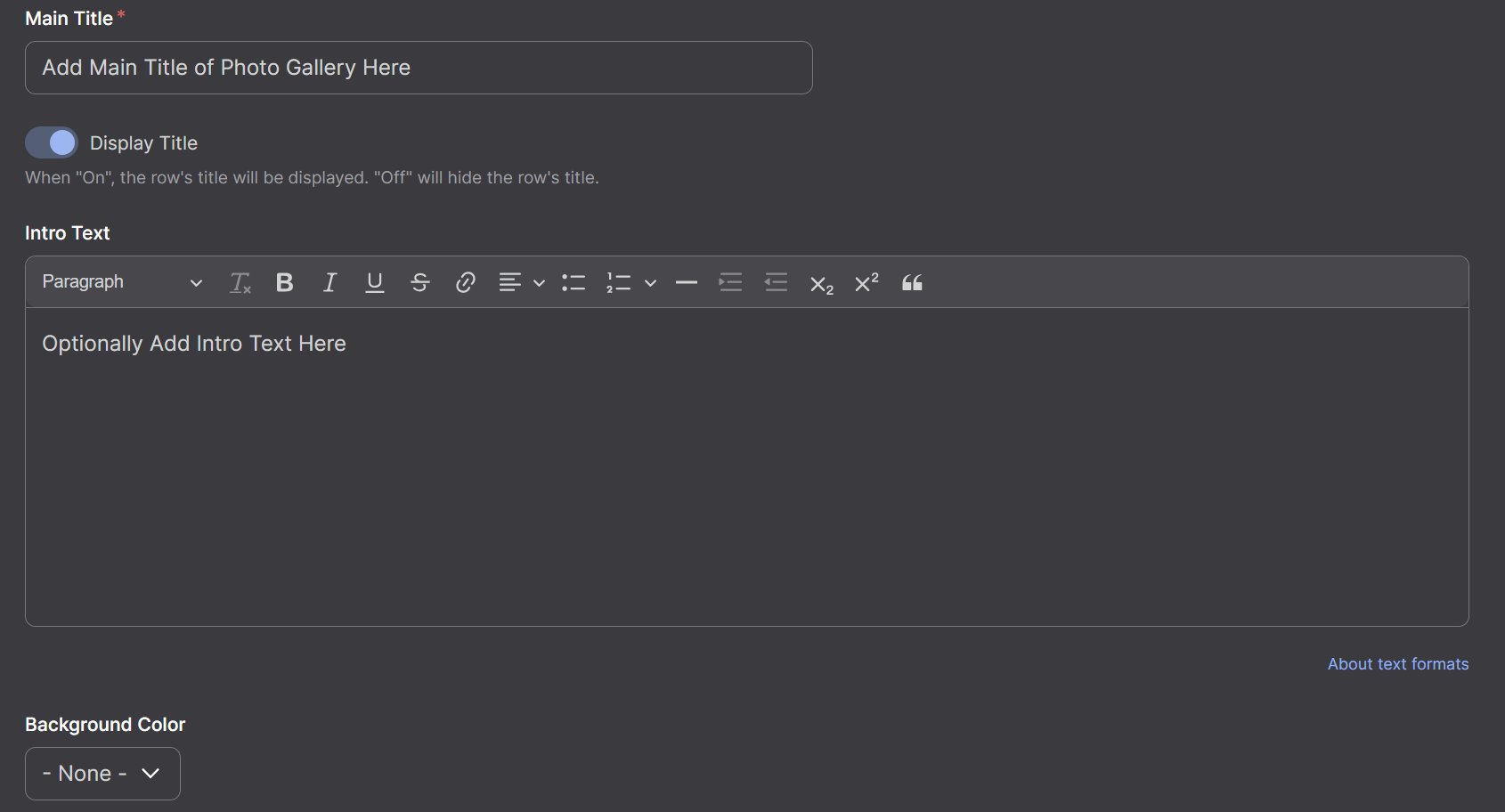 Screenshot of Photo Gallery Main Title and Into Text