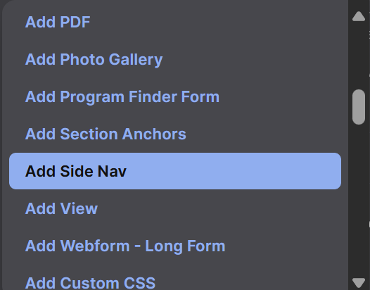 Screenshot of Add Side Nav Option