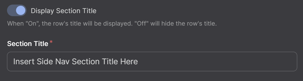 Screenshot of Side Nav Section Title and Display Section Title Option