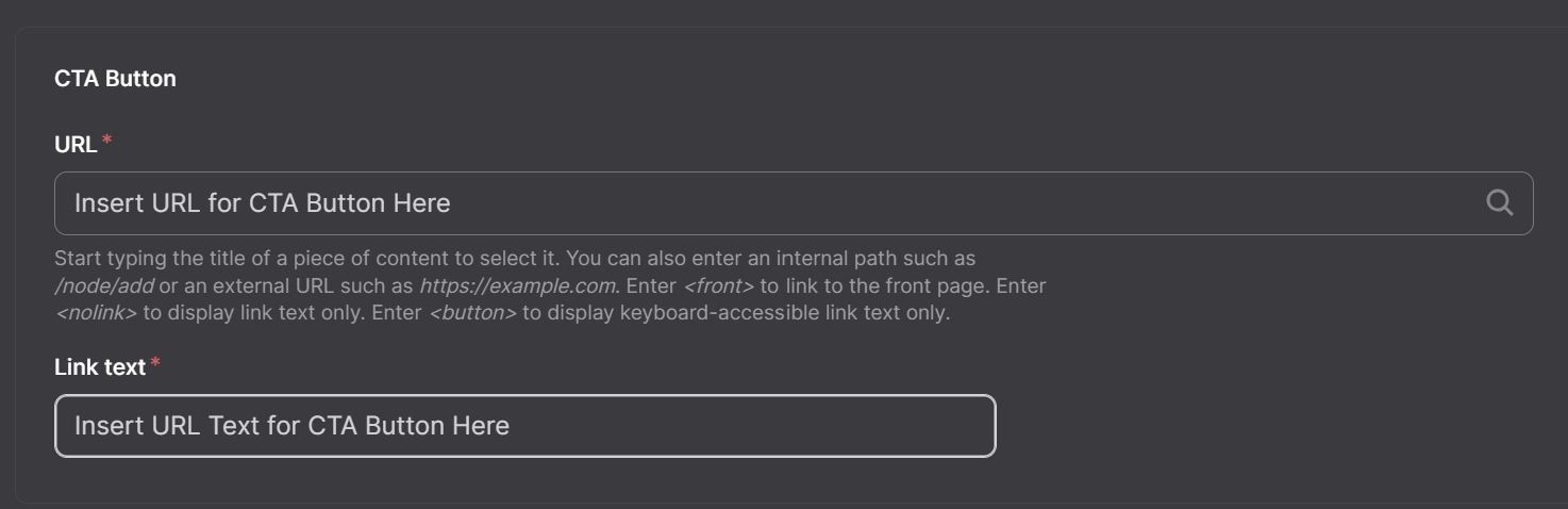 Screenshot of Side Nav CTA Button and Link Text Options