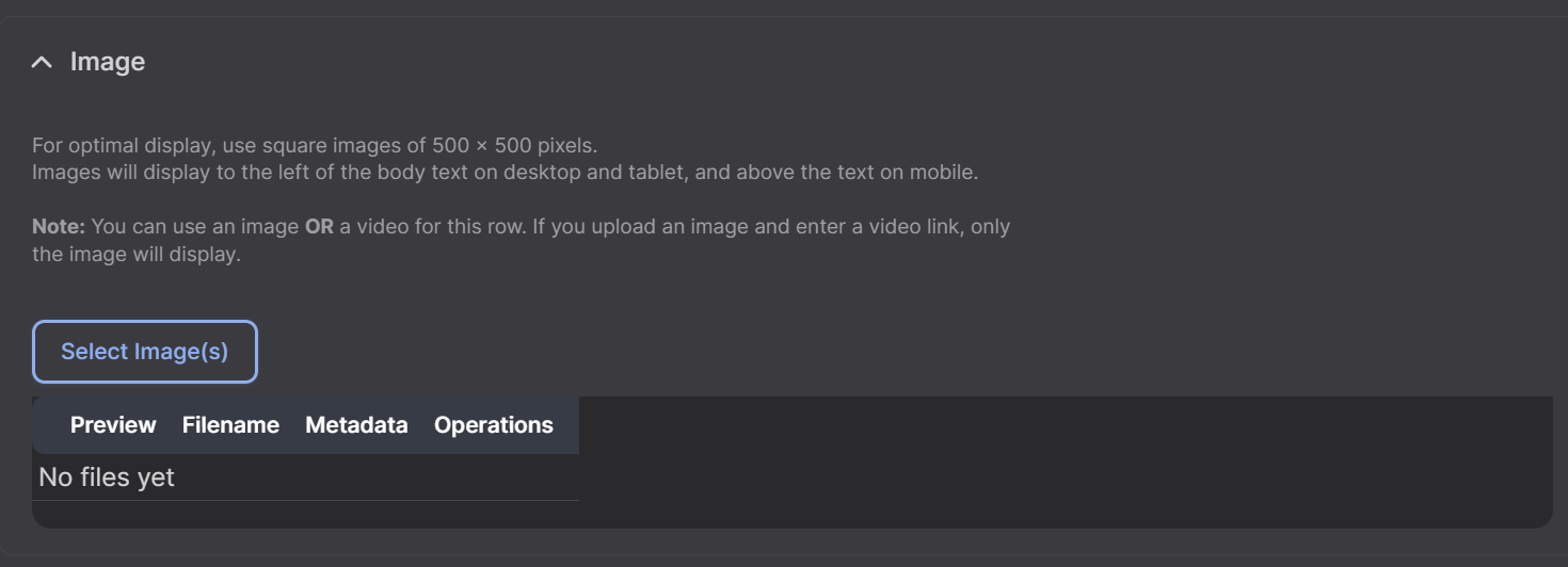 Screenshot of Side Nav Add Images Option