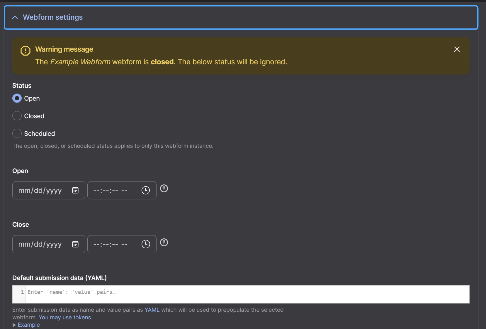 Screenshot of Webform - Longform Webform Settings