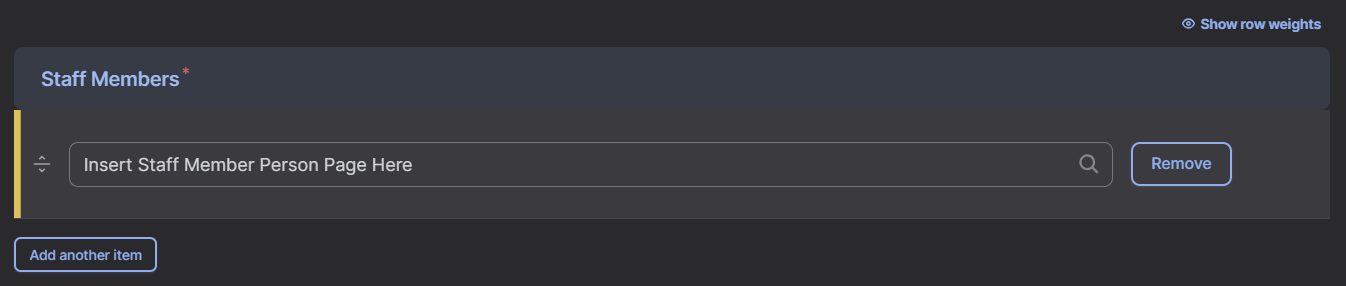 Screenshot of Team Page Staff Members Option