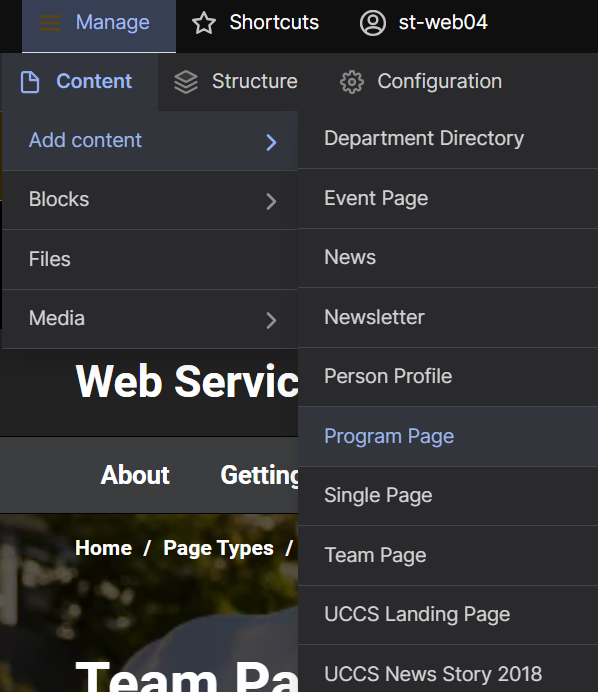 Screenshot of Create Program Page Option