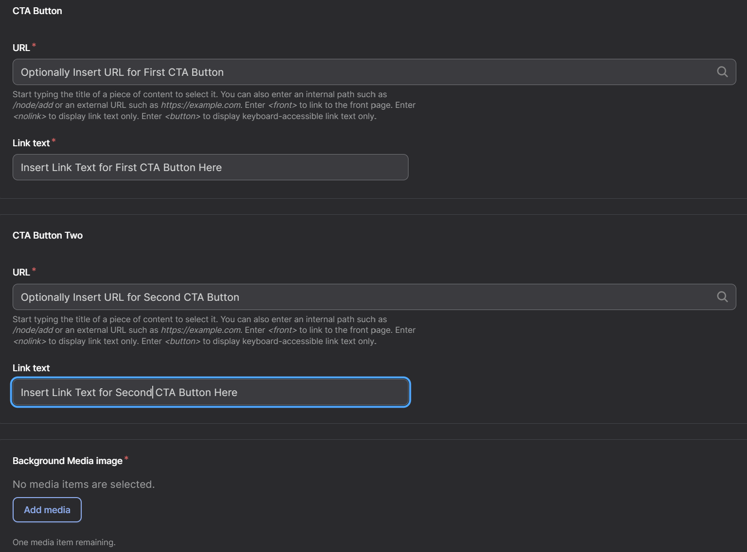 Screenshot of Create Program Page CTA Buttons and Background Media Image Option