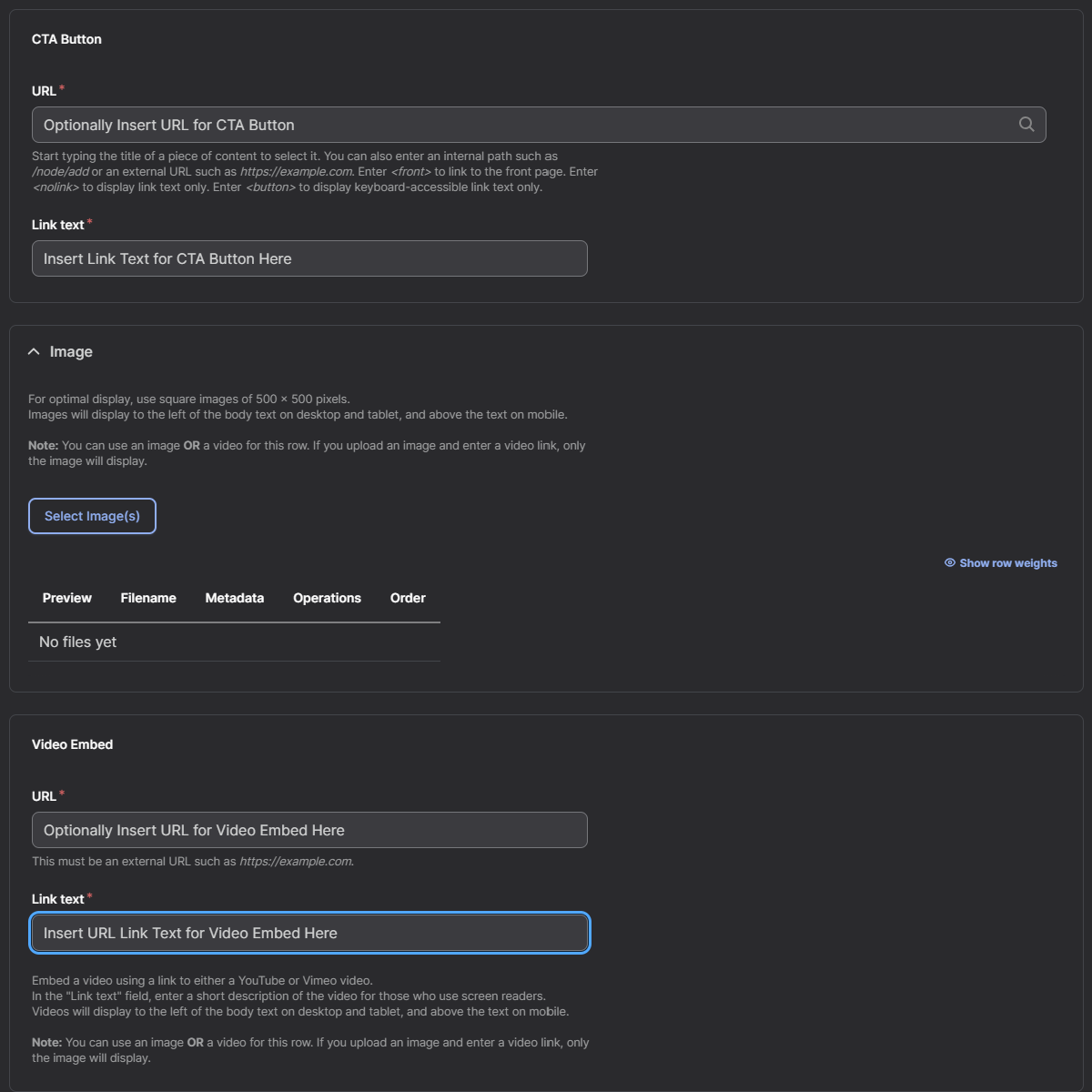 Screenshot of Program Page Program CTA Buttons and Video Embed Options