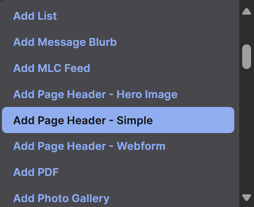 Add Page - Header Simple Option Highlighted