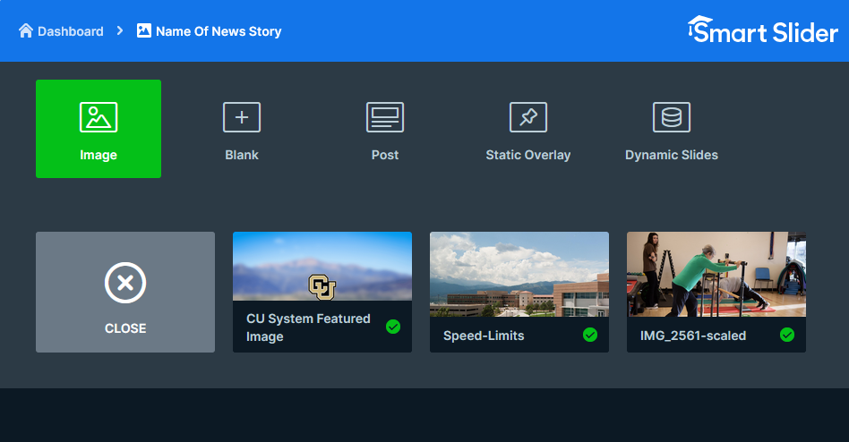 Screenshot of images added to Smart Slider.