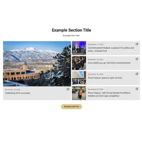 Example of a Communique Feed with example text and news feeds