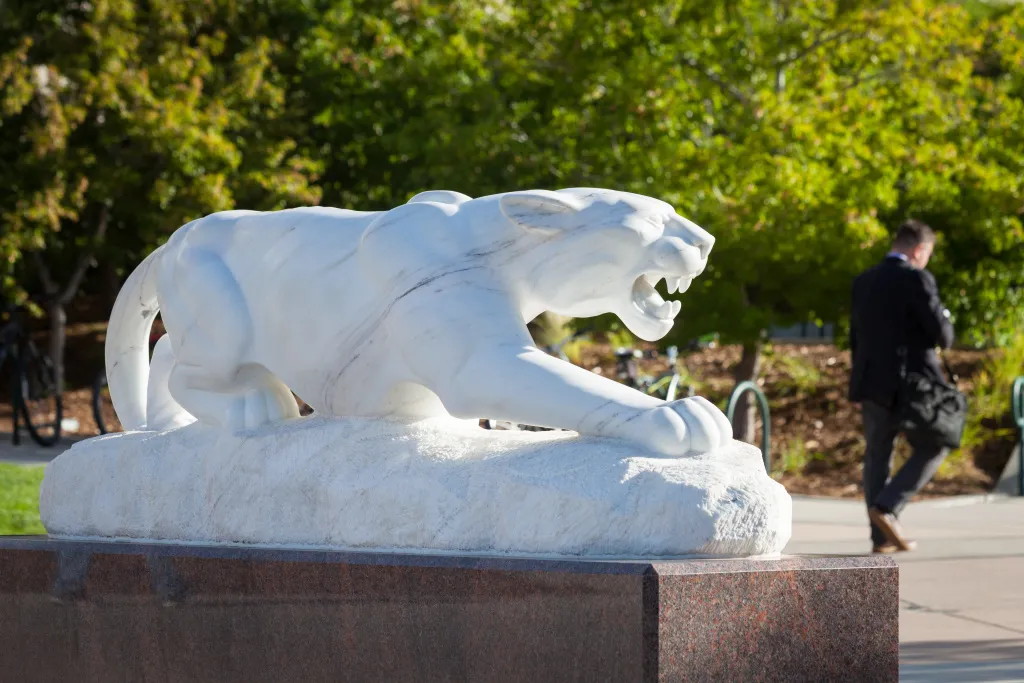 Clyde Mountain Lion statue on Campus 